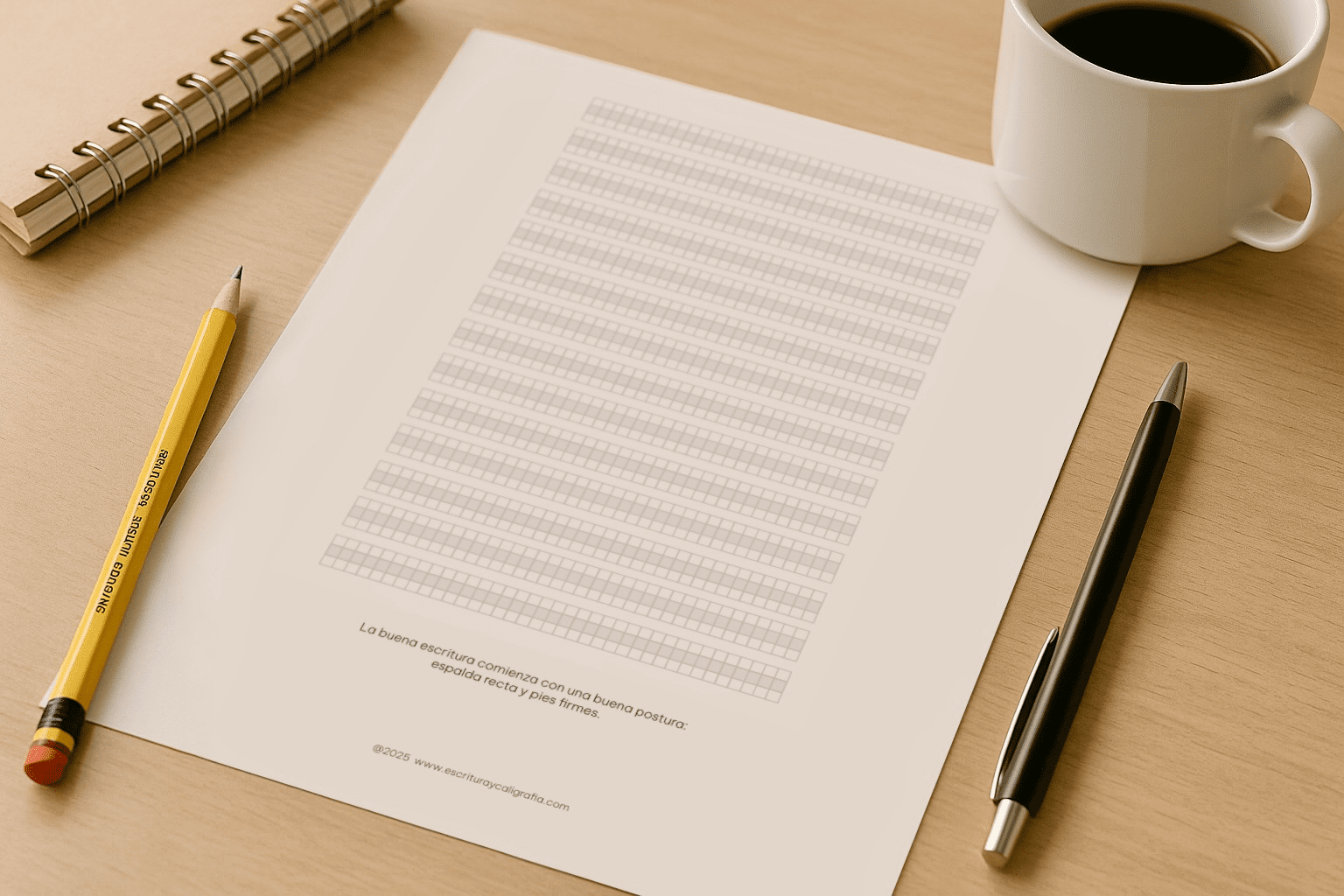 Papel cuadriculado con tres zonas horizontales para escritura a mano